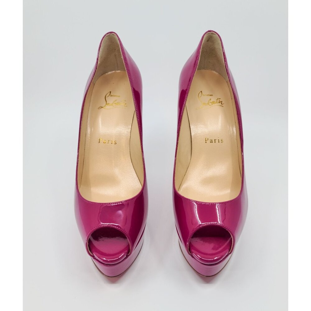 Christian Louboutin Heels "Fetish Peep 130" Dark Pink Platform Pumps Size 37.5 - Picture 4 of 7